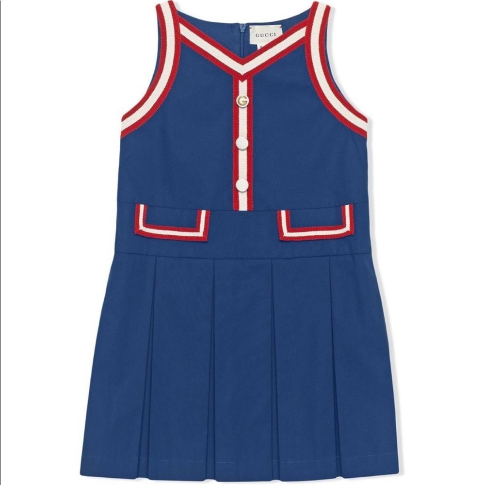 NWT GUCCI DRESS IN BLUE pleated stripe-trim